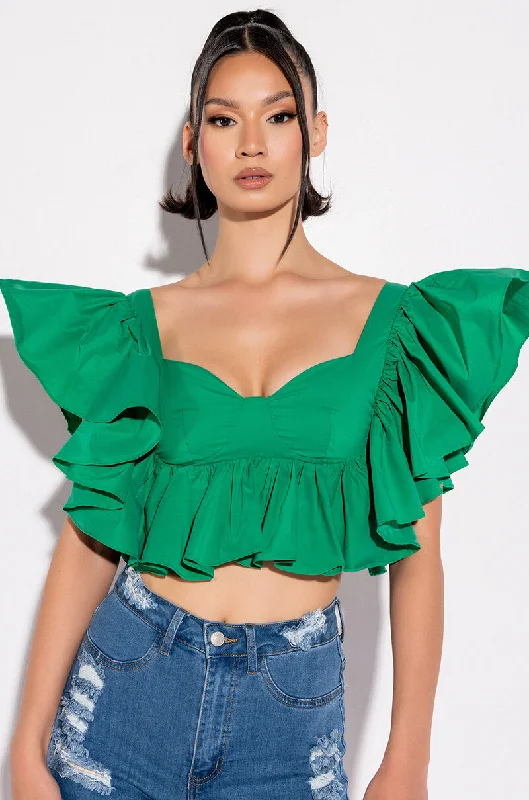 JUNO RUFFLE SLEEVE CROPPED BLOUSE