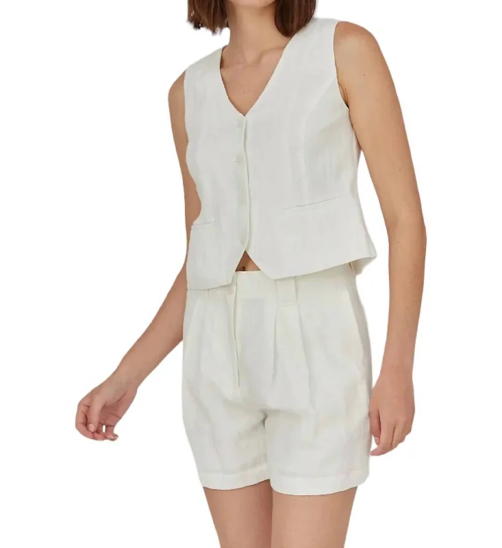 Pleated Linen Shorts In White