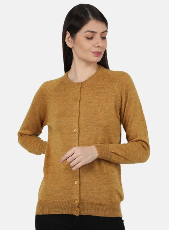 Women Gold Solid Cardigan