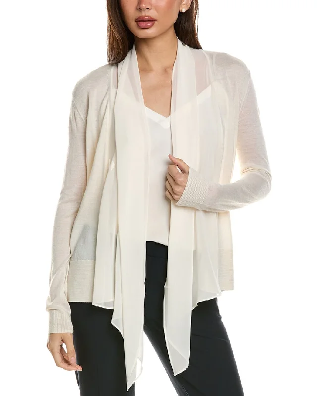 St. John Drape Collar Wool-Blend Cardigan