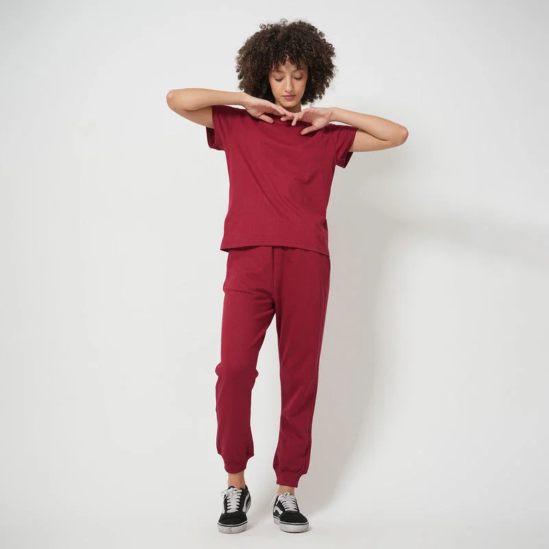 Organic Cotton Joggers Set for Women | Maroon